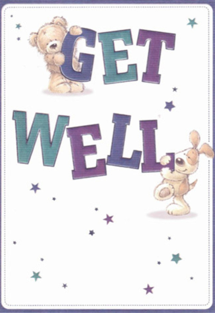 A gentle celebration of hope finds its form in this get well card, an artwork infused with the light-hearted spirit of Crofton Park. In the centre, a fuzzy, round-faced bear and a lively puppy form a sweet tableau of friendship and gentle mischief. They balance, embrace, and play atop and around the big, expressive letters of 'Get Well,' painted in striking purple and teal tones. Twinkling stars, coloured in soft gradients of blue and violet, scatter around them, suggesting wishes sailing over Ladywell Fields or through the leafy streets near Crofton Park station. The textures-lush fur, velvety ears-are so evocative one can almost imagine reaching out to feel their gentle presence. The bright, clean background provides a sense of fresh beginnings, much like a new bouquet delivered for a loved one's recovery. Every brushstroke and shade seems to offer reassurance, reflecting the diligent artistry found in every Flowers Crofton Park arrangement. Sending this card alongside a thoughtful floral display, you offer a double dose of kindness, optimism, and the uniquely caring character that Crofton Park is known for.